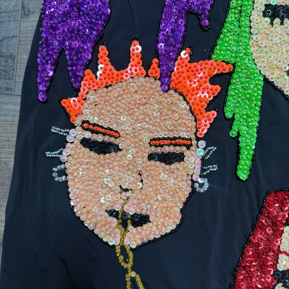 Discount Universe Black Graphic T-Shirt Dress with Colorful Sequin Faces - Picture 5 of 11